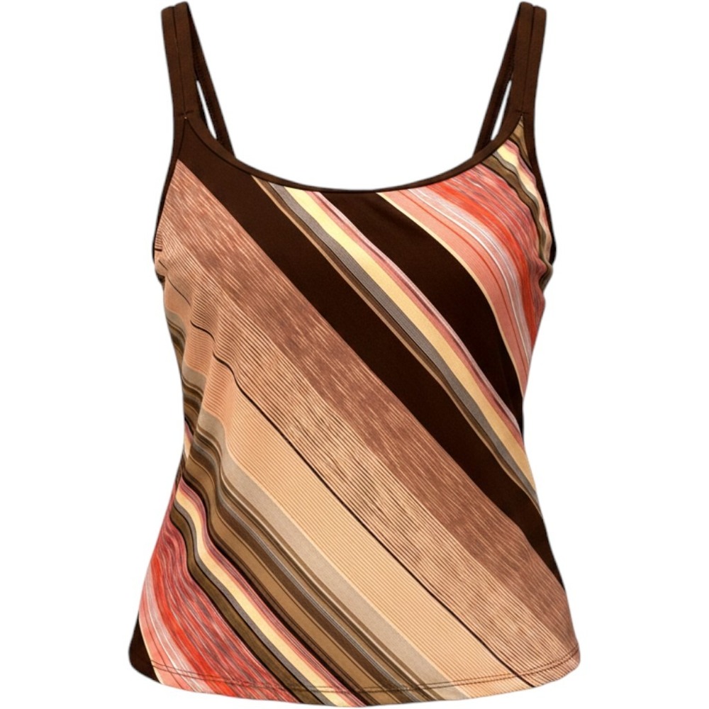 Via Marina Tankini Top Built In Padded Bra Brown Stripe Swimsuit Womens 8 173136